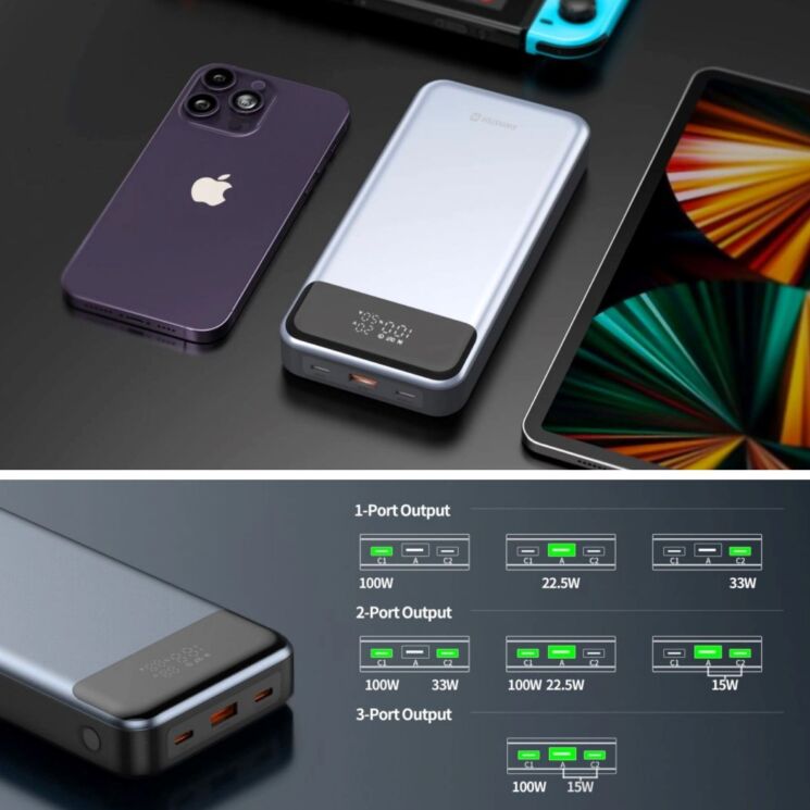 Внешний аккумулятор SWISSTEN LapTop Charger PD133W (30000mAh) - Silver: фото 4 из 5