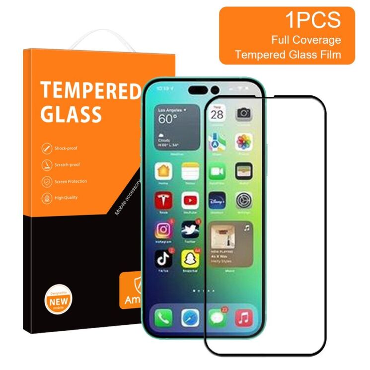 Захисне скло AMORUS Full Glue Tempered Glass для iPhone 14 Pro - Black: фото 10 з 11
