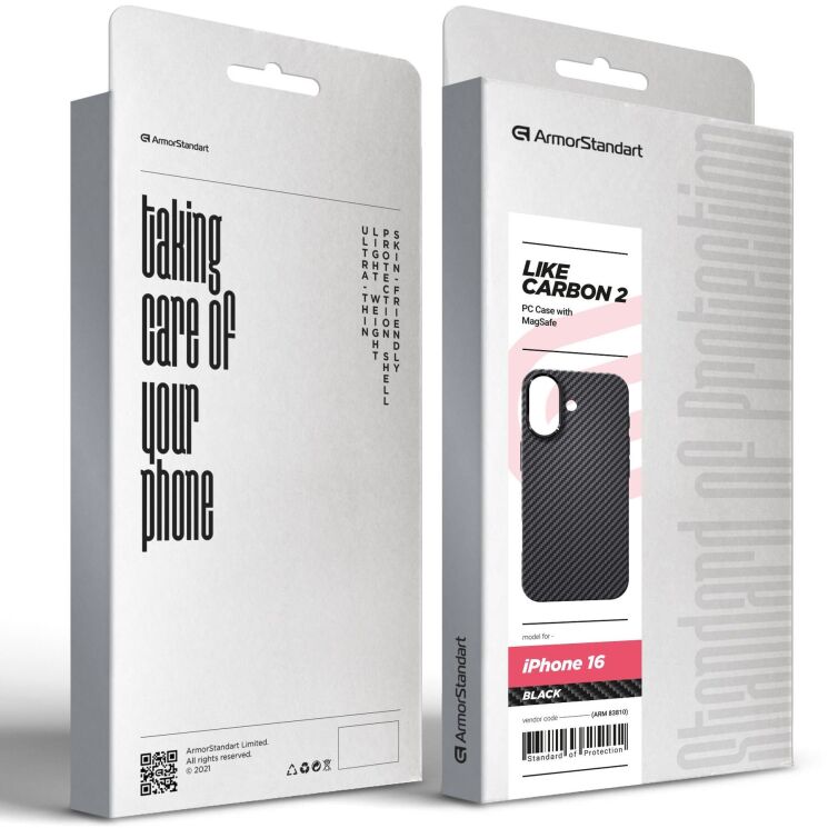 Защитный чехол ArmorStandart LikeCarbon2 MagCase для Apple iPhone 16 - Black: фото 2 из 2
