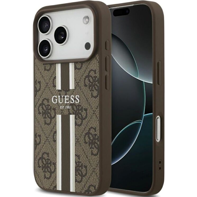 Защитный чехол Guess 4G Printed Stripes MagSafe для iPhone 17 Pro (GUHMP17LP4RPSW) - Brown: фото 1 из 9