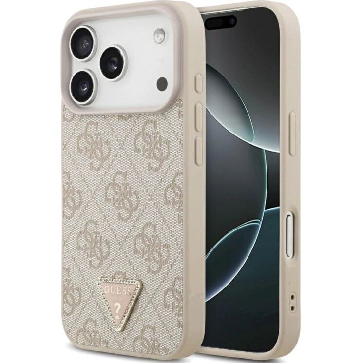 Защитный чехол Guess Leather 4G Triangle Strass MagSafe для iPhone 17 Pro (GUHMP17LP4TDPLP) - Pink: фото 1 из 9