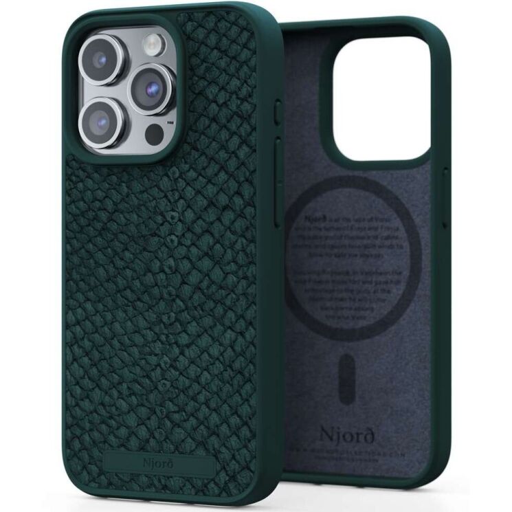 Захисний чохол Njord Salmon Leather MagSafe для Apple iPhone 15 Pro NA53SL02 - Dark Green: фото 1 з 17
