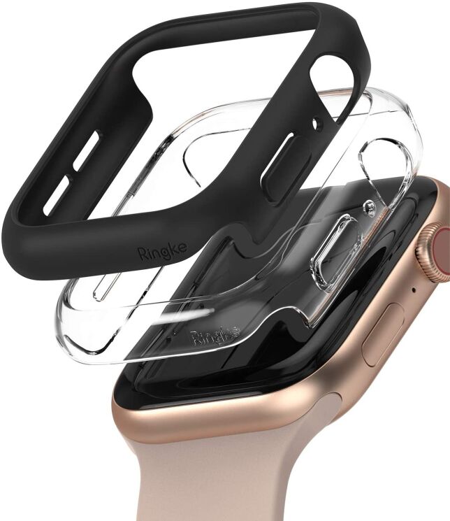 Комплект чехлов RINGKE Slim Case для Apple Watch 44 / SE 44 mm - Clear / Black: фото 1 из 15