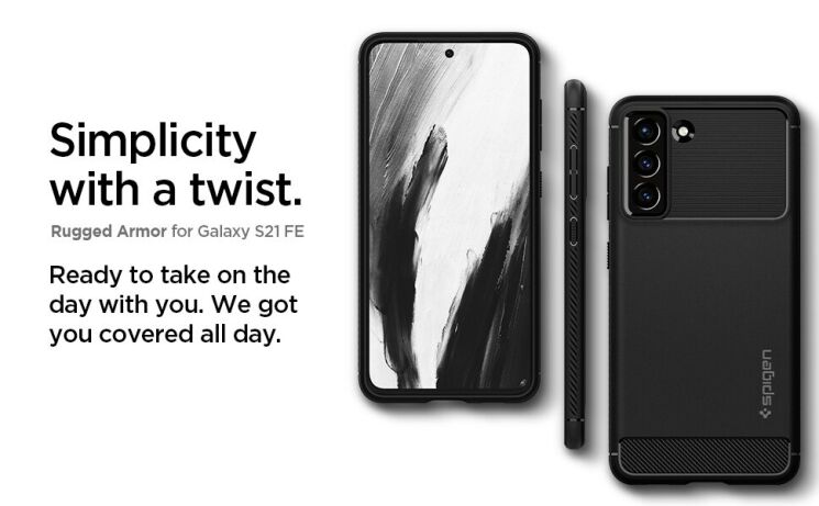 Защитный чехол Spigen (SGP) Rugged Armor для Samsung Galaxy S21 FE (G990) - Matte Black: фото 9 из 18