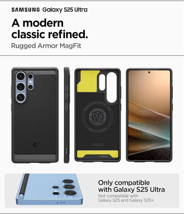 Защитный чехол Spigen (SGP) Rugged Armor (MagFit) для Samsung Galaxy S25 Ultra (S938) ACS08951 - Black: фото 14 из 20