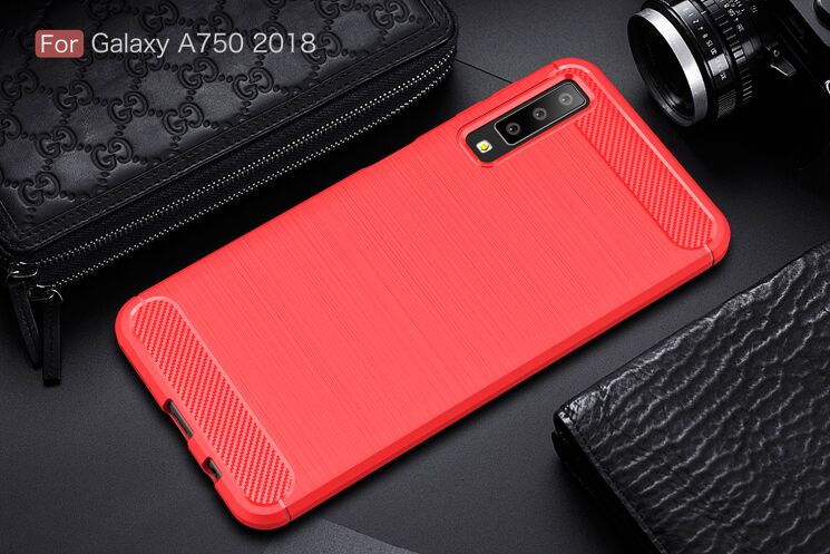 Силиконовый (TPU) чехол UniCase Carbon для Samsung Galaxy A7 2018 (A750) - Red: фото 2 из 7