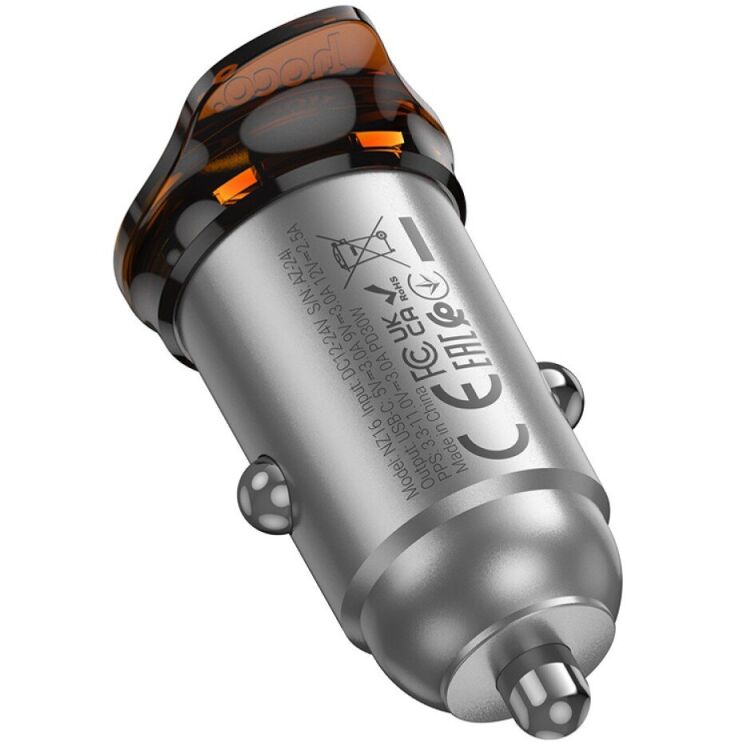 Автомобильное зарядное устройство Hoco NZ16 PD30W (Type-C) - Silver: фото 5 из 9