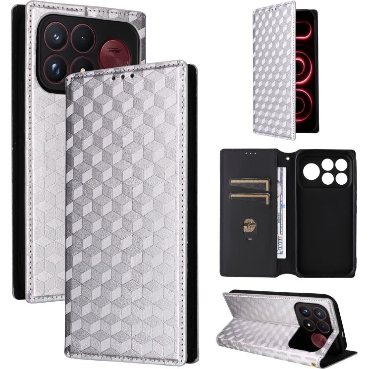 Чехол Deexe Rhombus Book для Xiaomi Poco F9 Ultra - Silver: фото 6 из 10