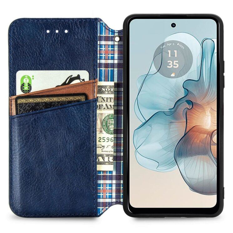 Чехол Deexe Rhombus Wallet для Motorola Moto G24 Power - Blue: фото 2 из 6