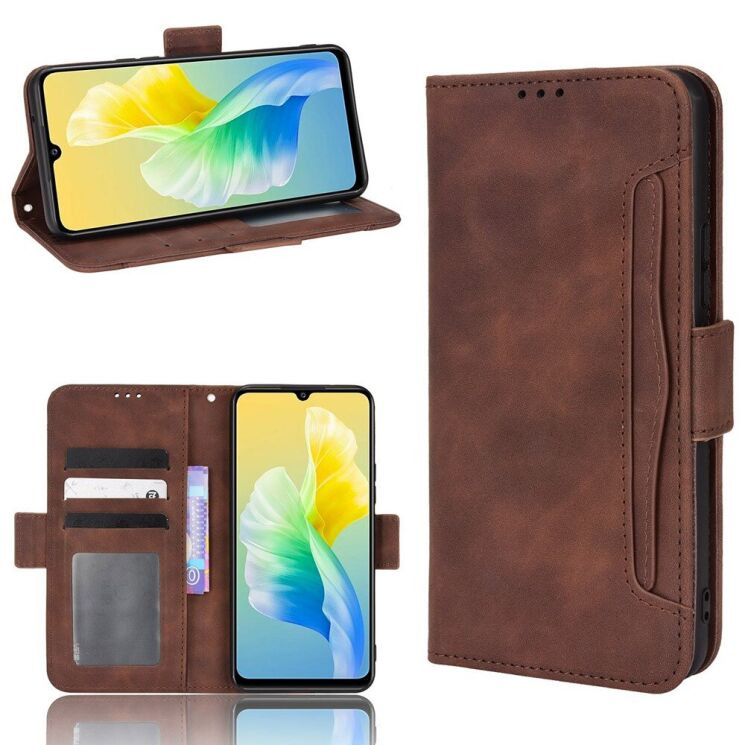Чехол-книжка с кармашками Deexe Wallet Stand для VIVO V23e - Brown: фото 1 из 8