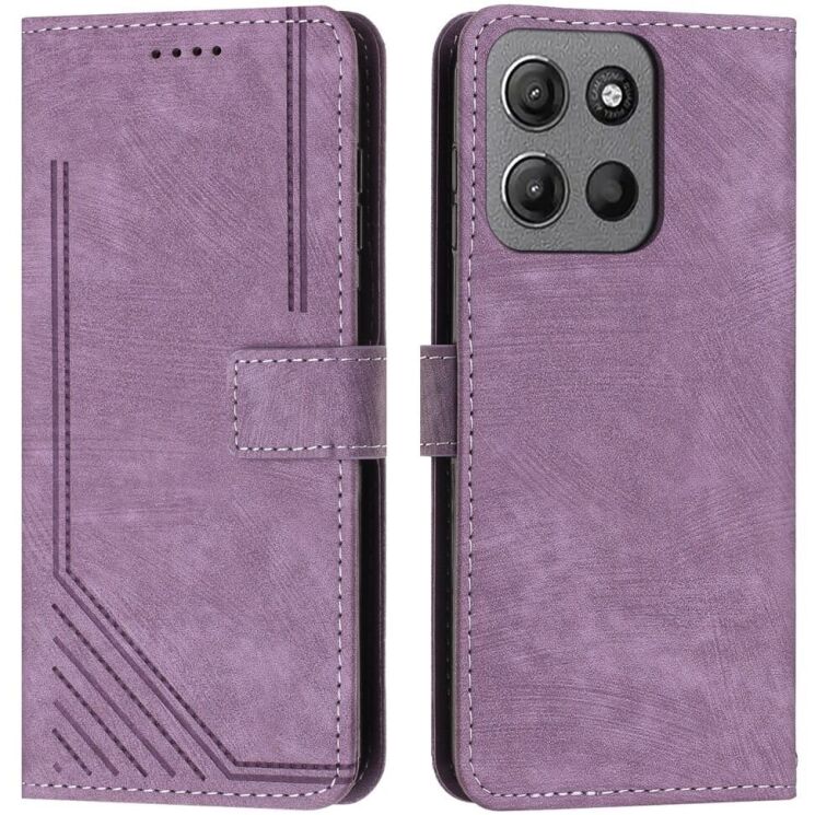 Чехол-книжка Deexe Lines Series для Motorola Moto G15 - Purple: фото 1 из 11