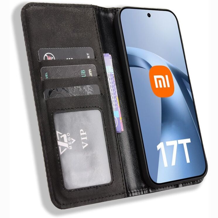 Чохол-книжка Deexe Retro Style для Xiaomi 17T Pro - Black: фото 6 з 18