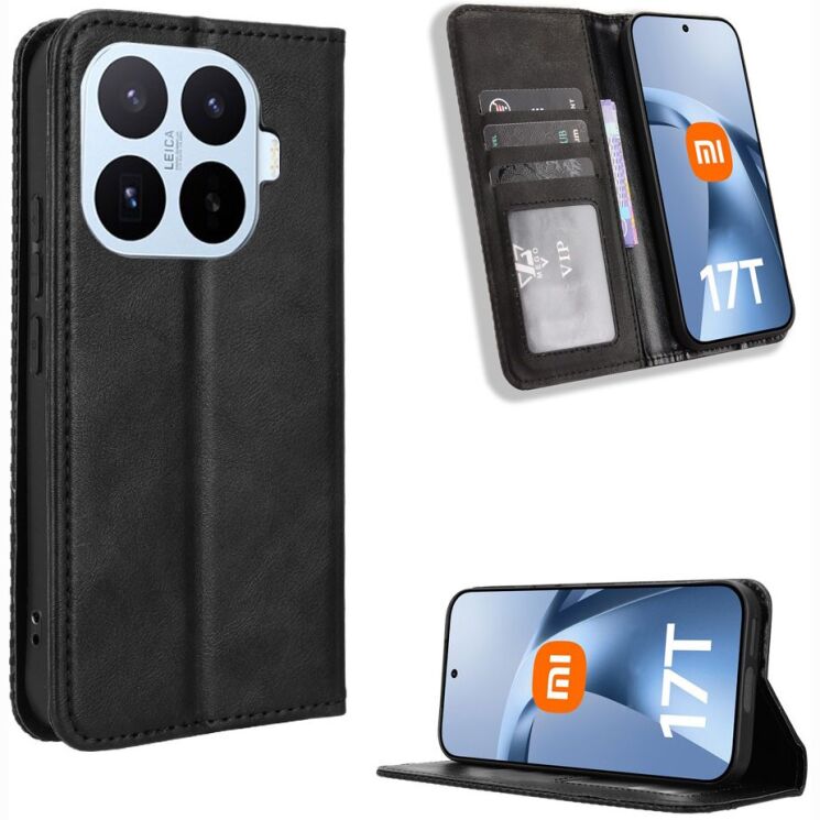 Чохол-книжка Deexe Retro Style для Xiaomi 17T Pro - Black: фото 2 з 18