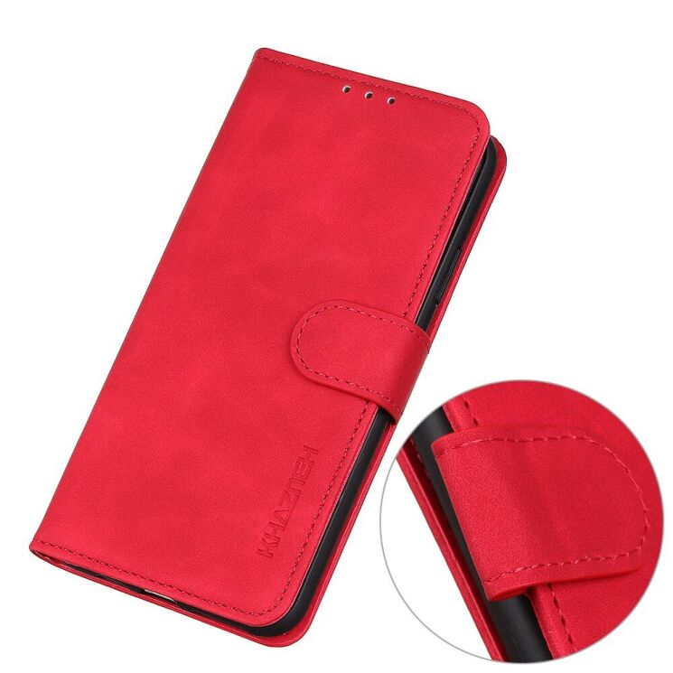 Чехол-книжка с застежкой KHAZNEH Retro Wallet для OPPO Reno 6 Pro / 6 Pro Plus - Red: фото 7 из 12