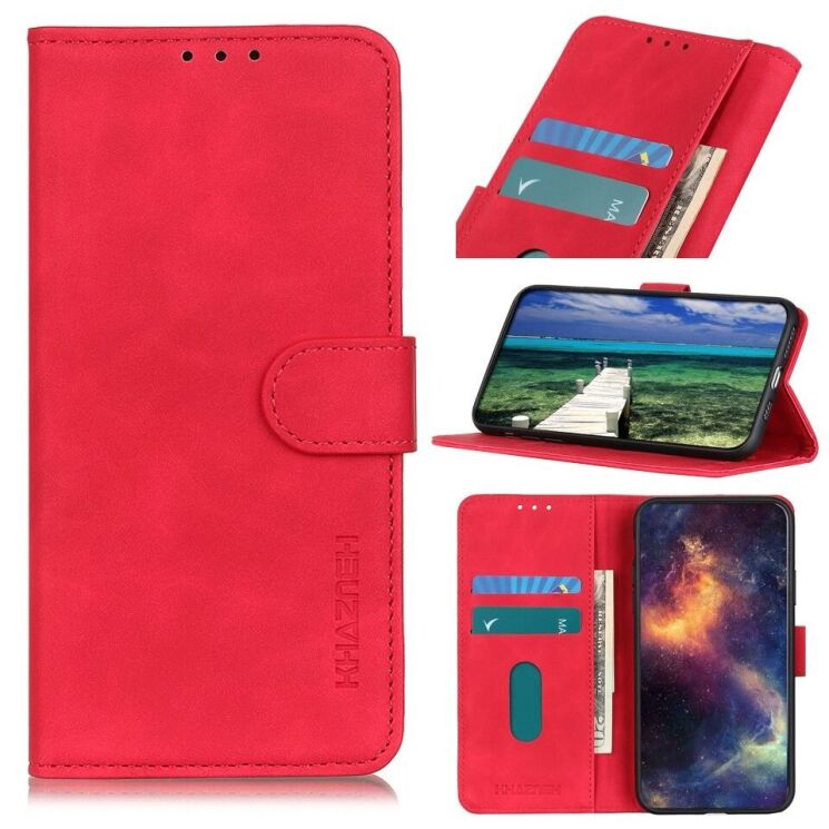 Чехол-книжка с застежкой KHAZNEH Retro Wallet для OPPO Reno 6 Pro / 6 Pro Plus - Red: фото 1 из 12