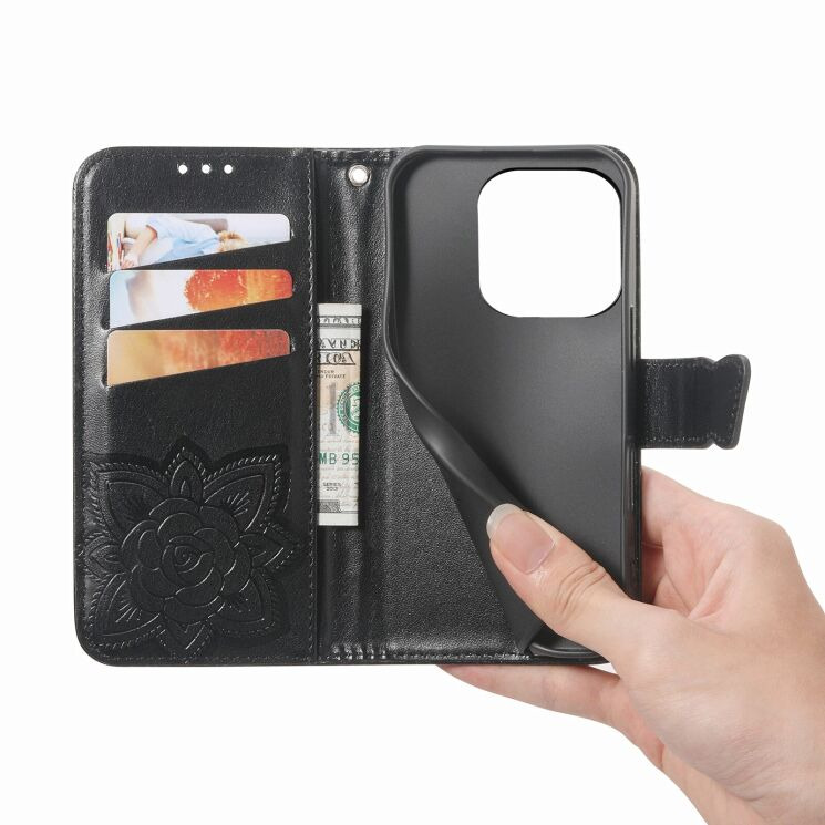 Чехол-книжка с рисунком UniCase Butterfly Pattern для Realme 16 Pro Plus - Black: фото 3 из 9