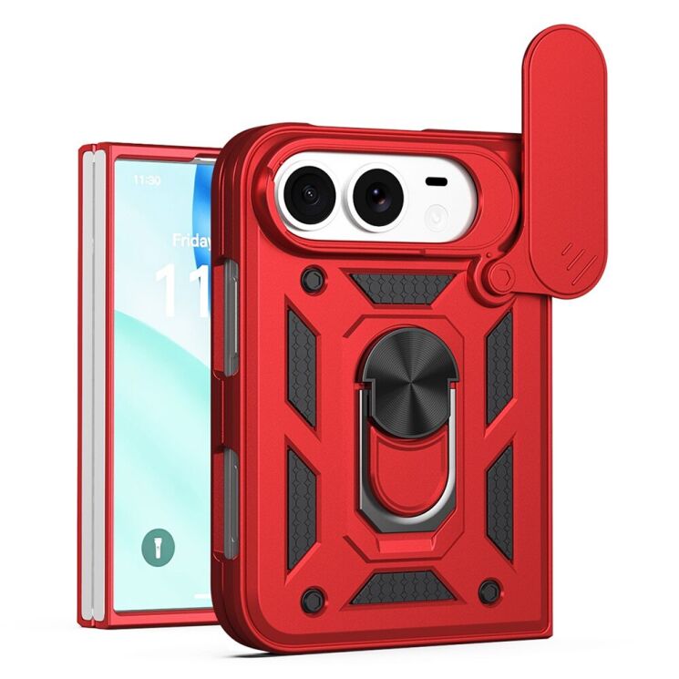 Чохол (PC+TPU) з підставкою Deexe Armor Shield (FF) для iPhone Duo - Red: фото 1 з 9
