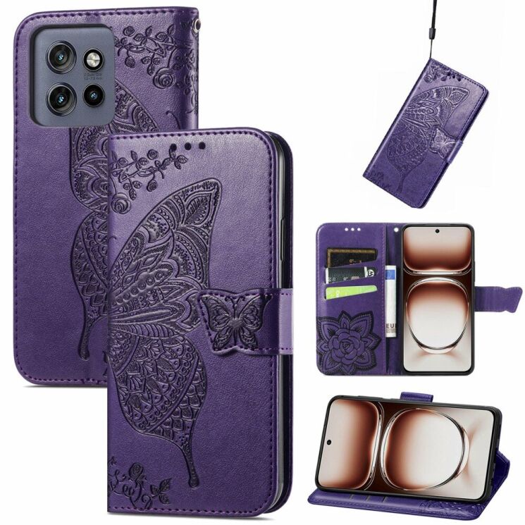 Чехол UniCase Butterfly Pattern для Motorola Edge 50 Neo - Dark Purple: фото 4 из 7