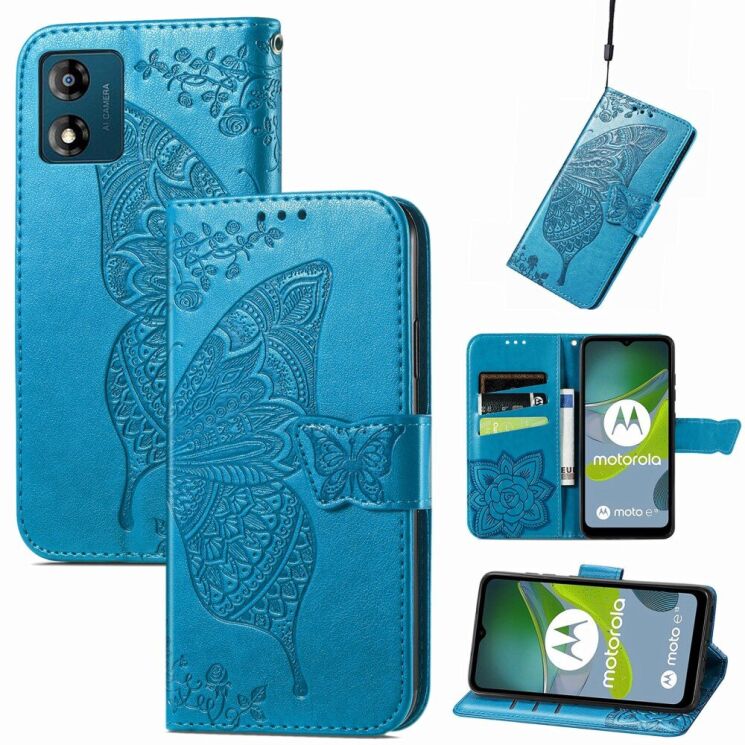 Чехол UniCase Butterfly Pattern для Motorola Moto E13 - Blue: фото 6 из 10
