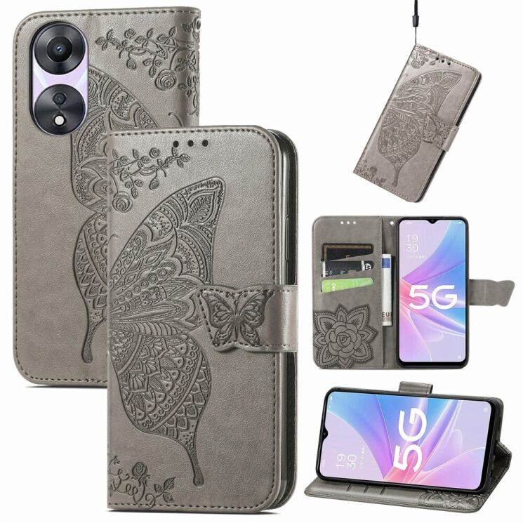 Чехол UniCase Butterfly Pattern для OPPO A78 5G - Grey: фото 4 из 6