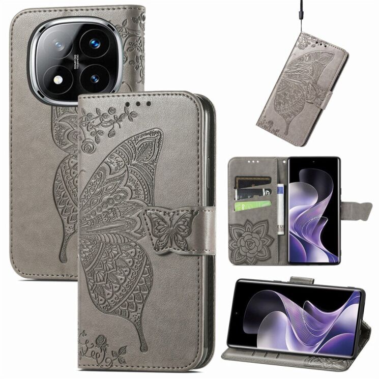 Чехол UniCase Butterfly Pattern для Xiaomi Redmi Note 14 Pro 5G - Grey: фото 6 из 9