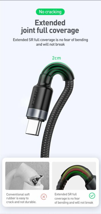 Дата-кабель BASEUS Cafule HW Quick Charging Type-C to USB - Grey / Black: фото 17 з 19
