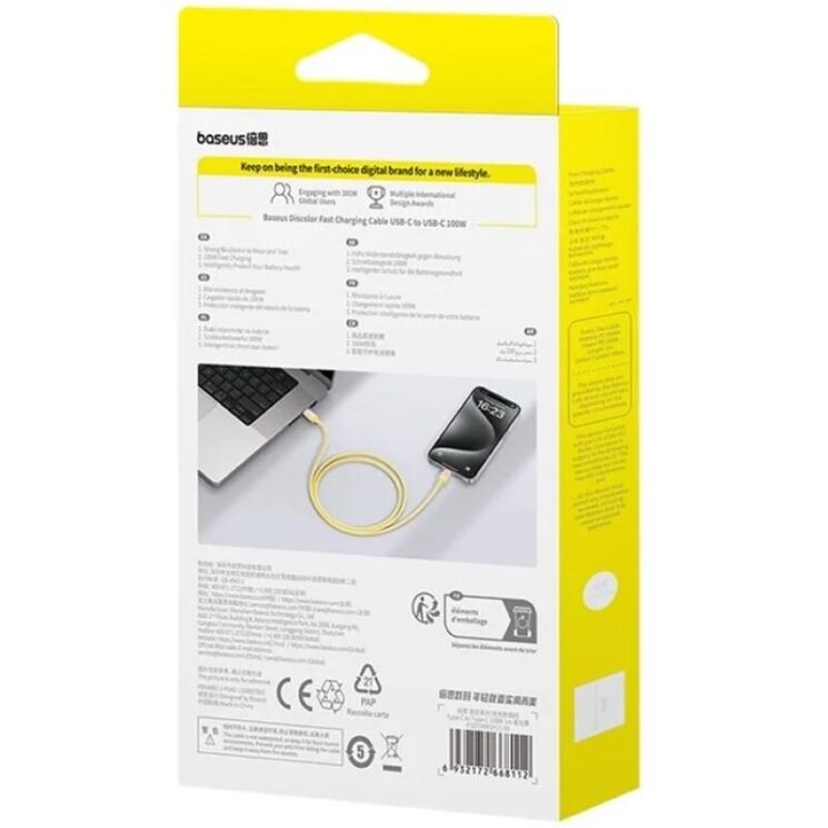 Кабель Baseus Discolor Series Type-C to Type-C (100W, 1m) P10374902 - Custard Yellow: фото 3 из 25