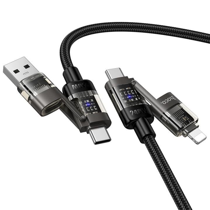 Кабель Hoco U151 3 in 1 USB+Type-C to Type-C+Lighting 240W (1m) - Black: фото 1 з 7