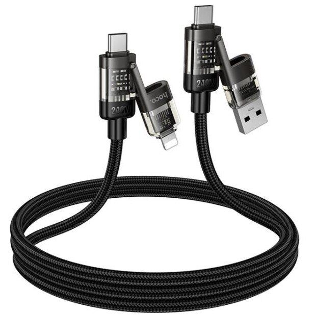 Кабель Hoco U151 3 in 1 USB+Type-C to Type-C+Lighting 240W (1m) - Black: фото 2 з 7