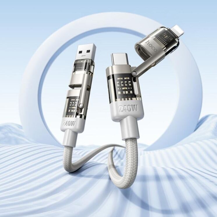 Кабель Hoco U151 3 in 1 USB+Type-C to Type-C+Lighting 240W (1m) - Black: фото 5 з 7