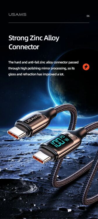 Кабель USAMS SJ546 U78 Type-C to Type-C (100W, 5A, 1.2m) - Black: фото 11 из 14