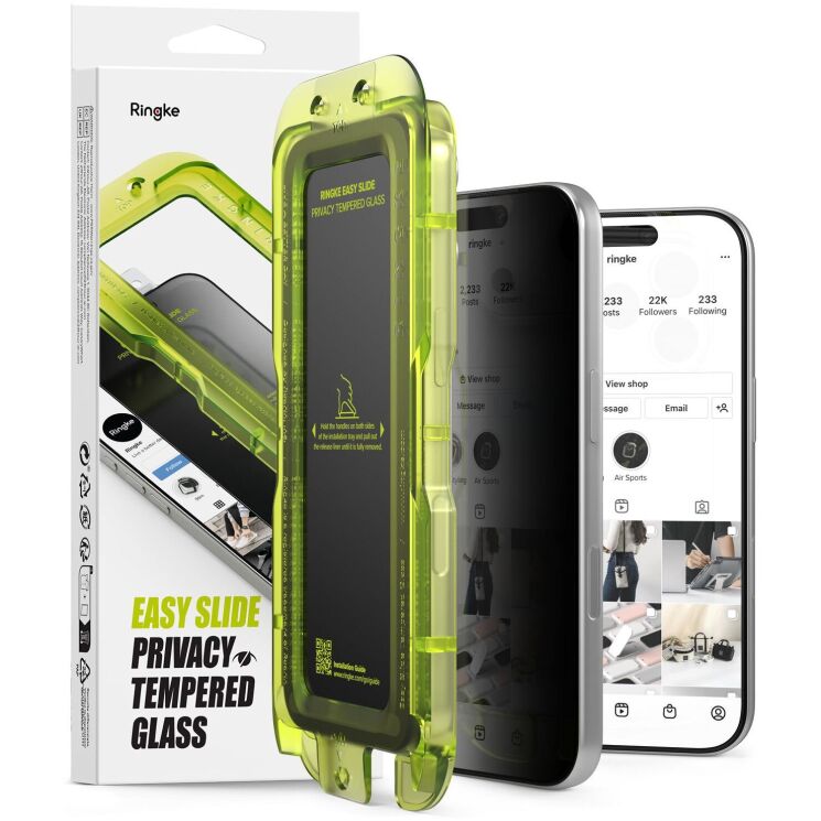 Комплект защитных стекол (2шт) Ringke Easy Slide Privacy для iPhone 17 Pro (8800328811430) - Black (422704B) Комплект защитных стекол (2шт) Ringke Easy Slide Privacy для iPhone 17 Pro (8800328811430) - Black: фото 1 из 16