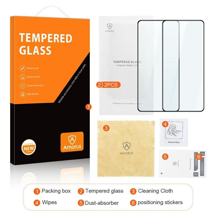Комплект защитных стекол AMORUS Full Glue для Xiaomi Redmi 14C / Redmi A4 5G / Poco C75 - Black: фото 8 из 8