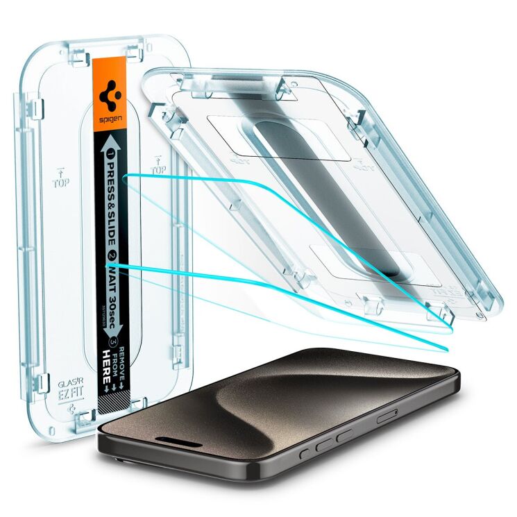 Комплект защитного стекла Spigen (SGP) GLAS.tR EZ Fit Sensor Protected для Apple iPhone 15 Pro Max: фото 1 из 14