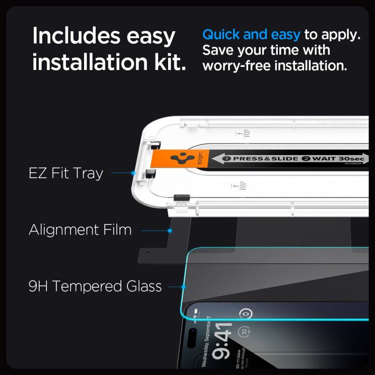 Комплект защитного стекла Spigen (SGP) GLAS.tR EZ Fit Sensor Protected для Apple iPhone 15 Pro Max: фото 12 из 14