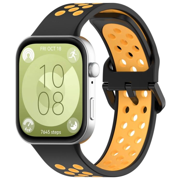 Ремінець Deexe Dual Color для Huawei Watch Fit 3 - Black / Yellow: фото 4 з 7