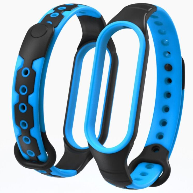 Ремешок Deexe Geometric Design для Xiaomi Mi Band 5 / Mi Band 6 - Black / Blue: фото 1 из 5
