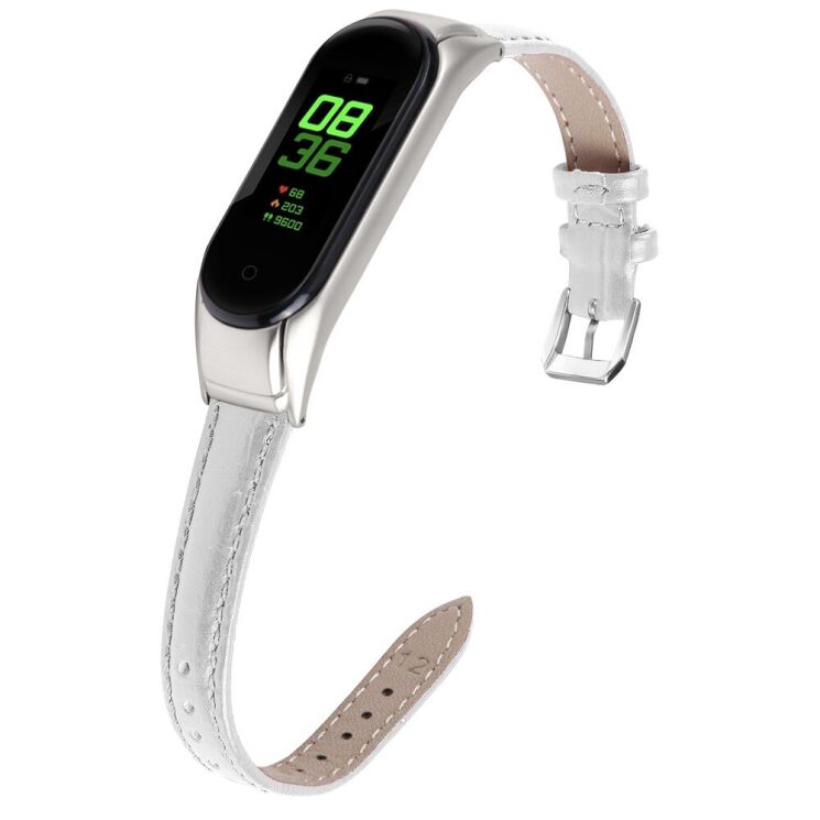 Ремешок Deexe Leather Strap для Xiaomi Mi Smart Band 8 / 9 - White: фото 3 из 5