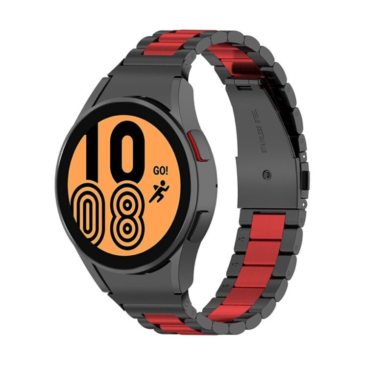 Ремешок Deexe Stainless Steel для Samsung Galaxy Watch 4 (40/44mm) / Watch 4 Classic (42/46mm) - Black / Red: фото 1 из 10