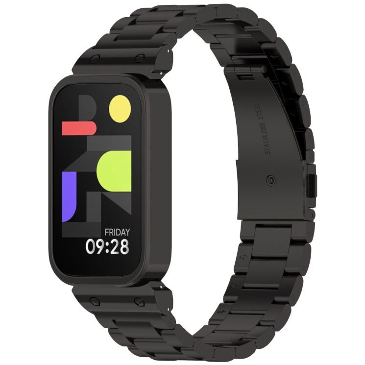 Ремешок Deexe Stainless Steel для Xiaomi Mi Smart Band 9 Active / Redmi Band 3 - Black: фото 4 из 13