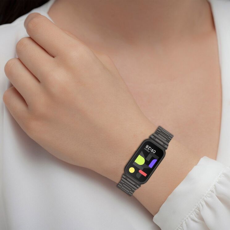 Ремешок Deexe Stainless Steel для Xiaomi Mi Smart Band 9 Active / Redmi Band 3 - Black: фото 6 из 13
