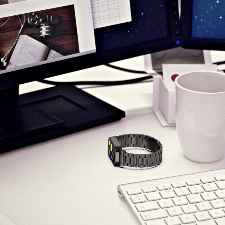 Ремешок Deexe Stainless Steel для Xiaomi Mi Smart Band 9 Active / Redmi Band 3 - Black: фото 10 из 13