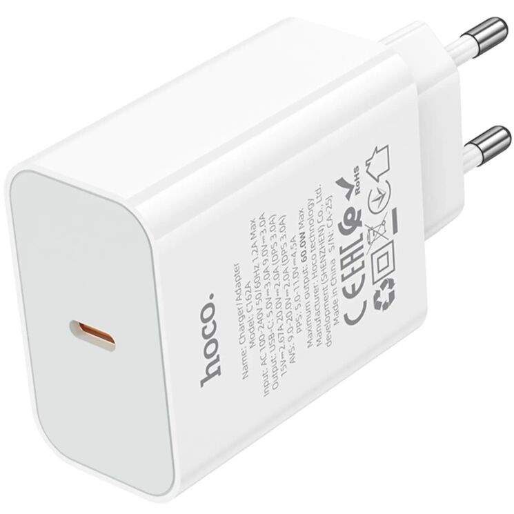Мережевий зарядний пристрій Hoco C612A PD40W (Type-C) - White (995644W) Мережевий зарядний пристрій Hoco C612A PD40W (Type-C) - White: фото 3 з 6