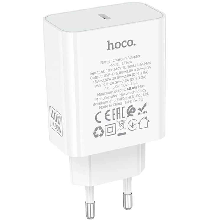 Мережевий зарядний пристрій Hoco C612A PD40W (Type-C) - White (995644W) Мережевий зарядний пристрій Hoco C612A PD40W (Type-C) - White: фото 5 з 6