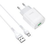 Мережевий зарядний пристрій Hoco C72Q QC3.0 (1USB, 2A) + кабель MicroUSB - White (141668W)