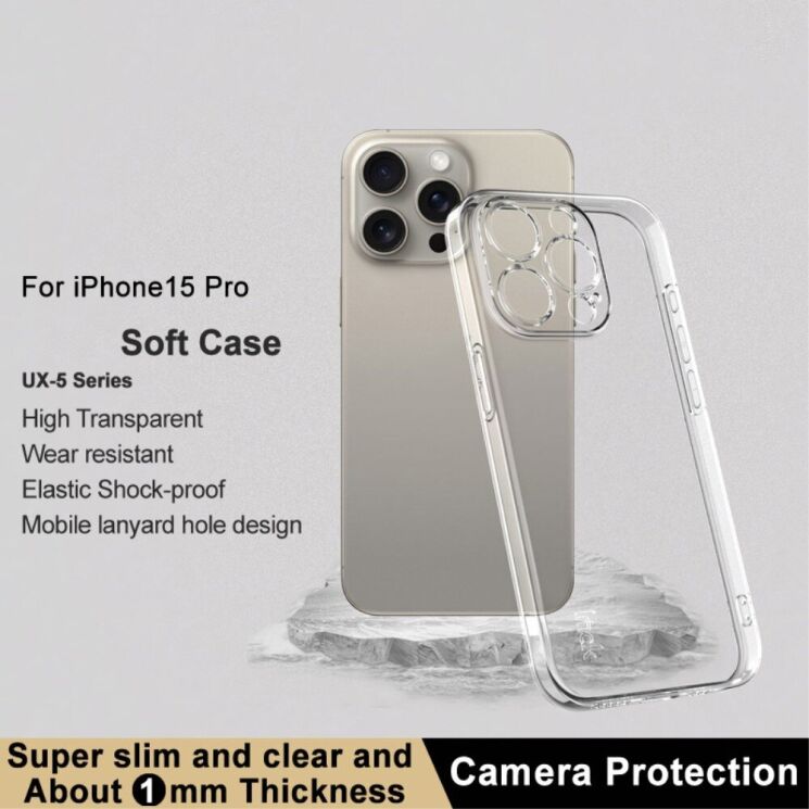 Силиконовый чехол IMAK UX-5 Series для Apple iPhone 15 Pro - Transparent: фото 3 из 7