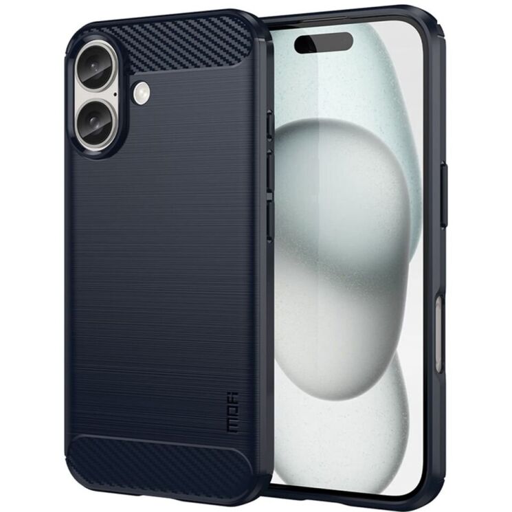 Силиконовый (TPU) чехол MOFI Carbon Fiber для Apple iPhone 16 - Blue: фото 1 из 9