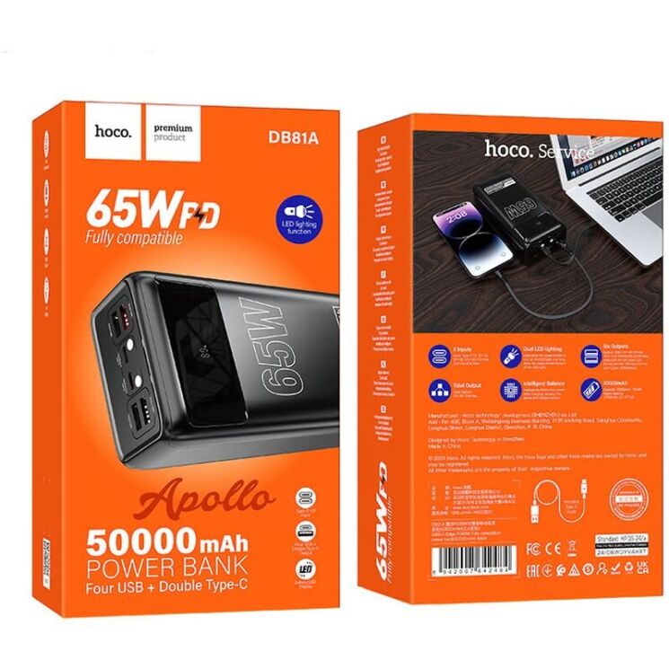 Зовнішній акумулятор Hoco DB81A Apollo PD65W (50000mAh) - Black: фото 5 з 7