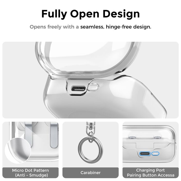 Захисний чохол AHASTYLE Crystal Split для Samsung Galaxy Buds 4 / Buds 4 Pro - Transparent Grey: фото 4 з 8