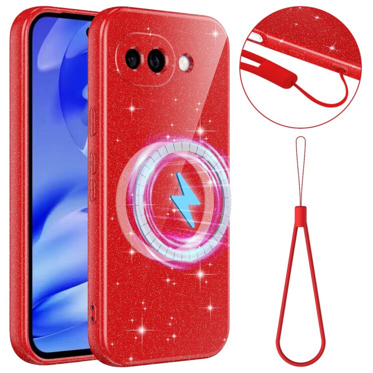 Захисний чохол Deexe Glitter Case with MagSafe для Google Pixel 10a - Red: фото 1 з 7